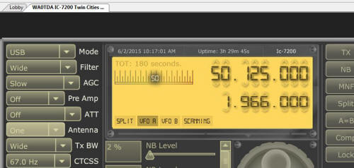 IC-7200 controlled via Remotehams.com and tuned to 50.125